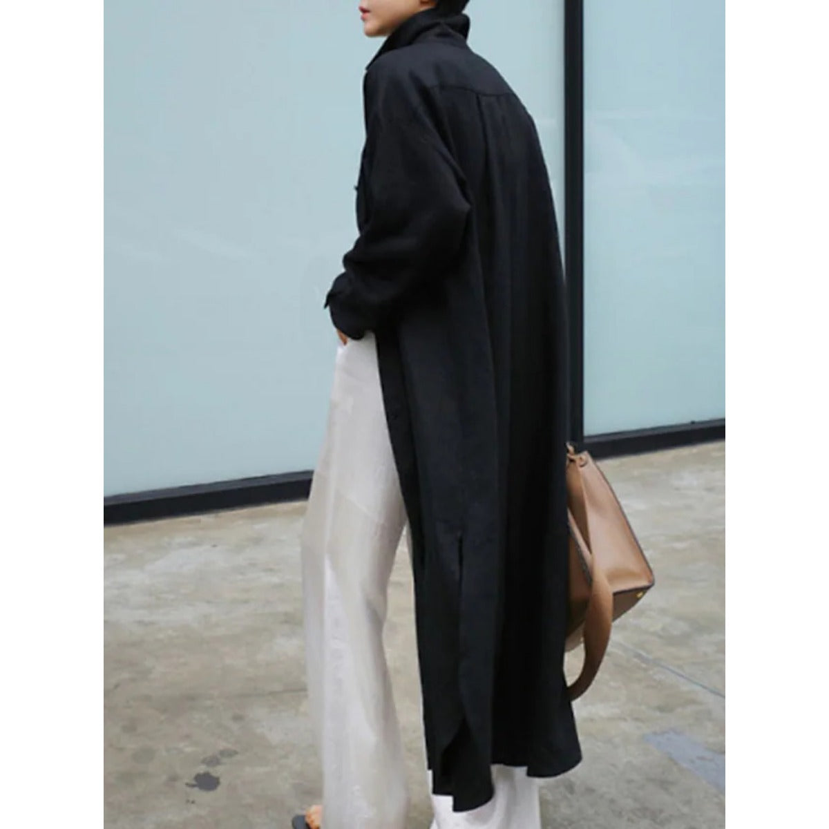 Muslim Casual Elegance Linen-Blend Shirt Dress | Modest Maxi with Button Front & Side Slits. (MS096)