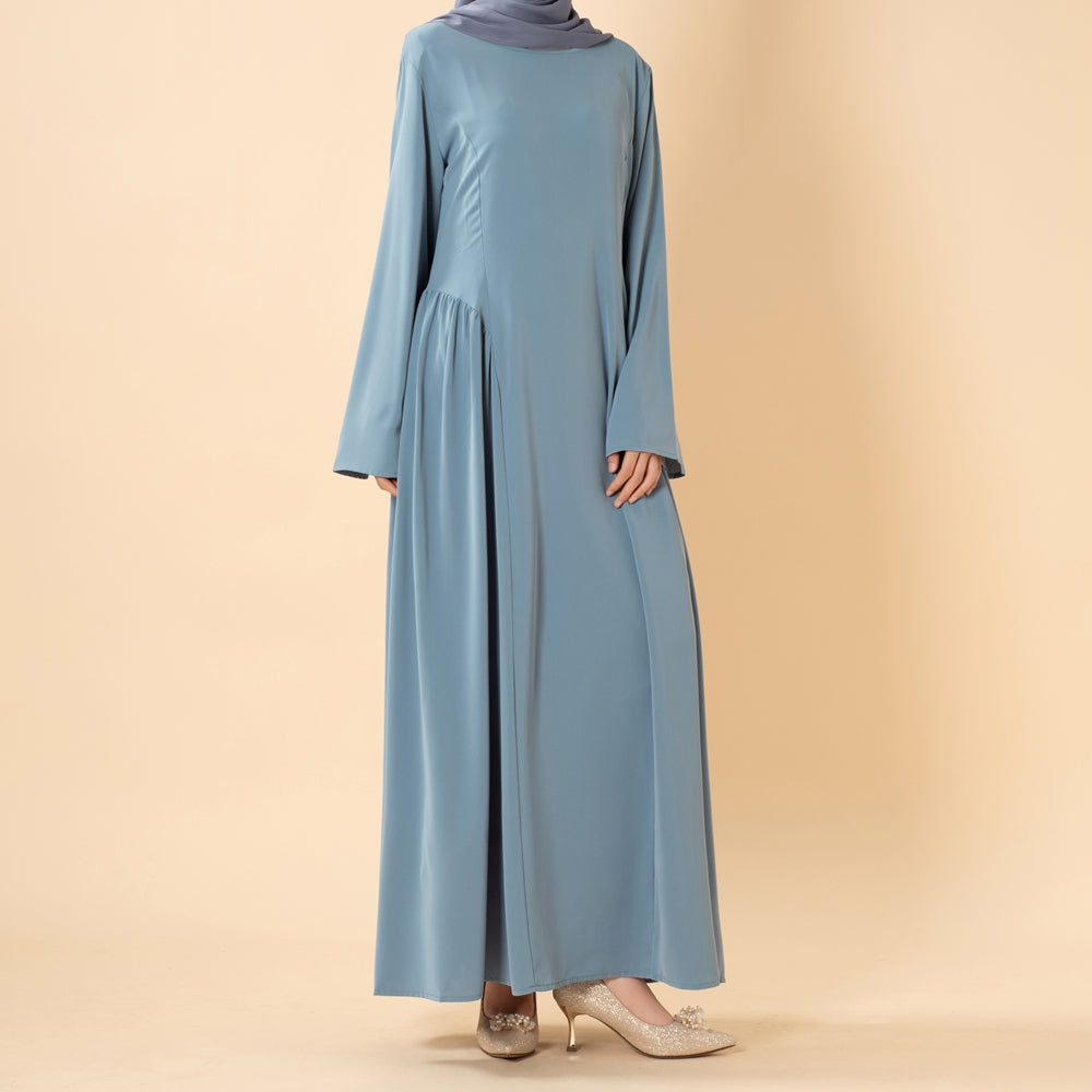 Nida Flared Maxi Dress with Pleated A-Line Skirt & Wide Bell Sleeves(MS435)