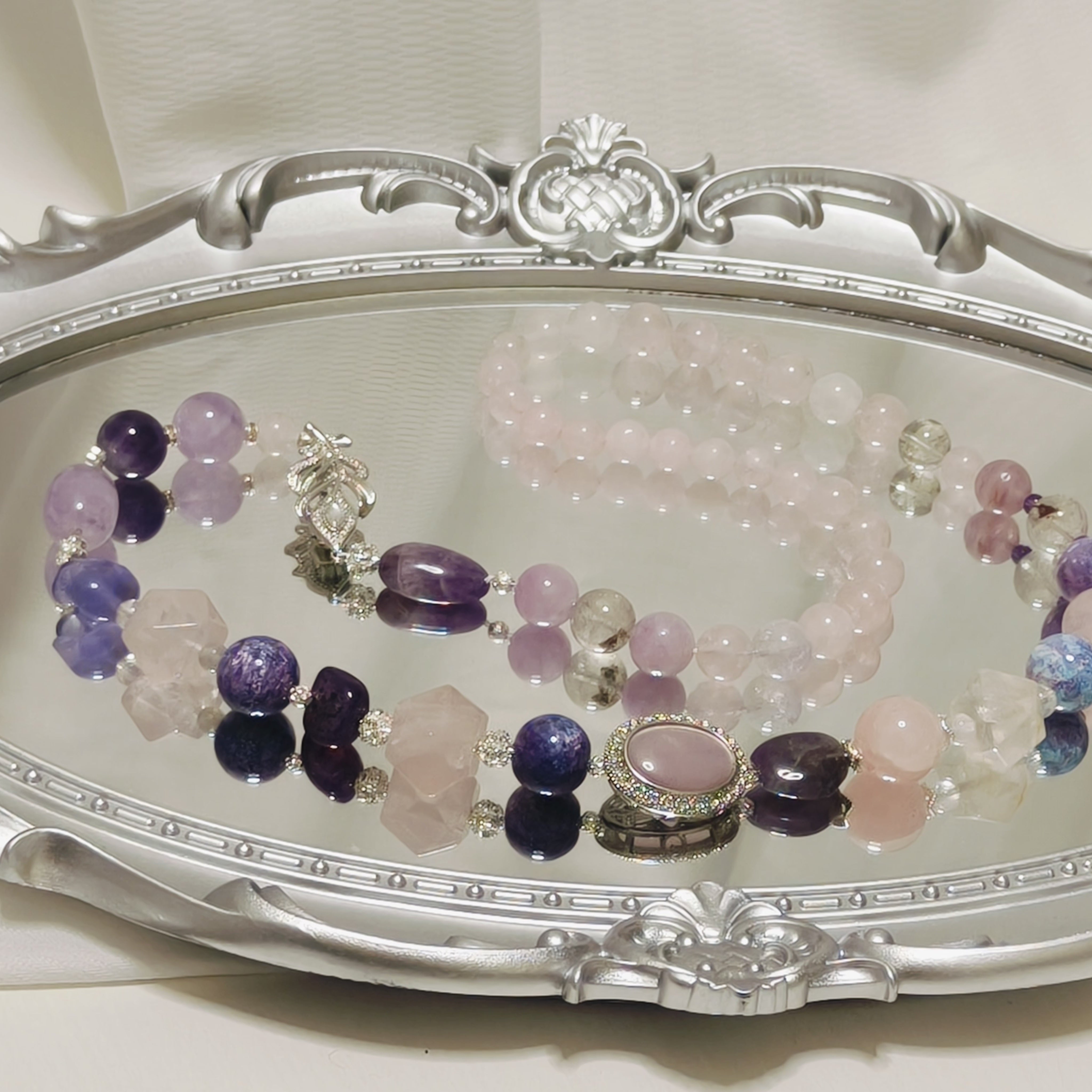 Handmade Premium Crystal Necklace |  Artisan Woven Jewelry with Alloy Accents  | Elegant Sparkling Statement Necklace for Women (MAC345)