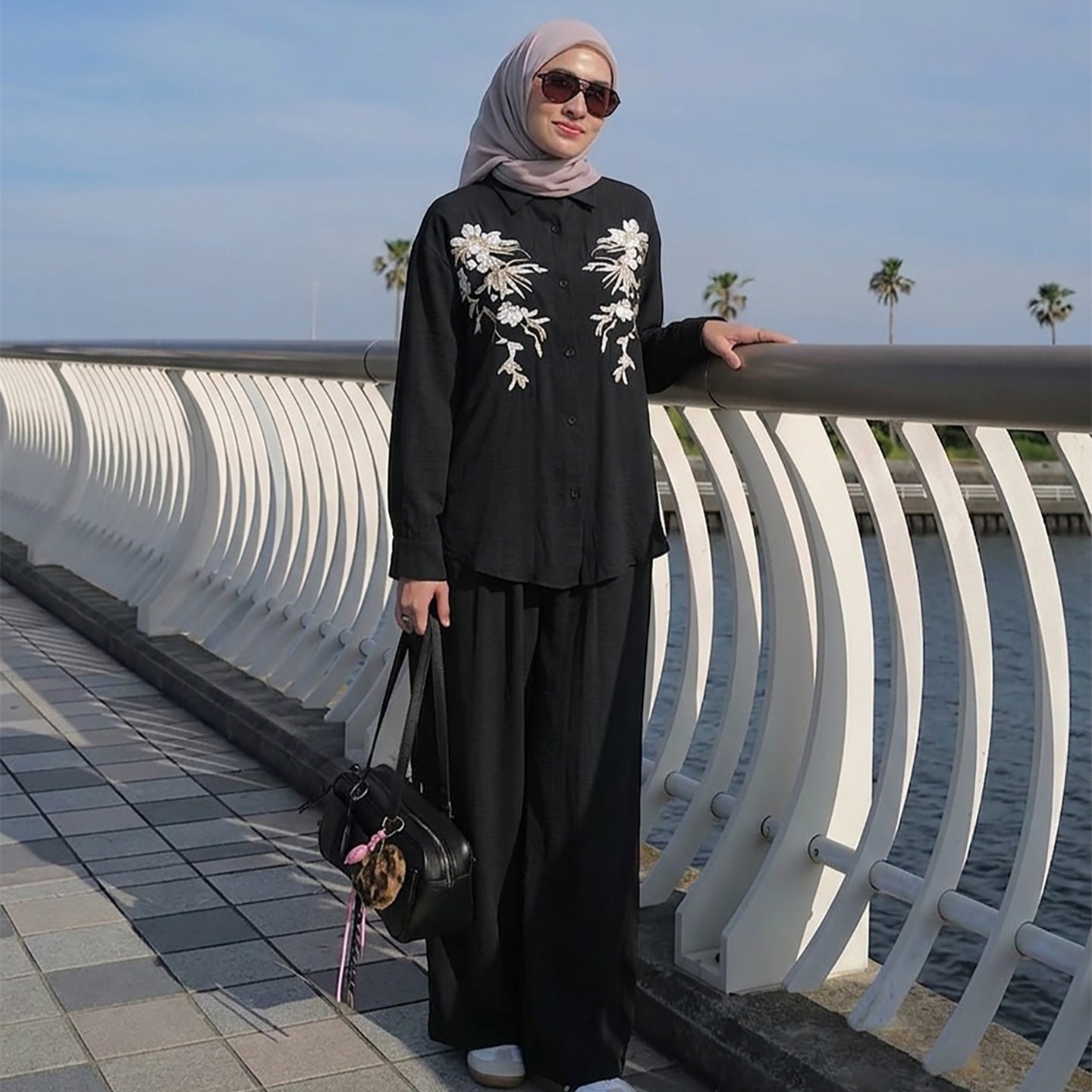 Floral Embroidered Shirt & Wide-Leg Trousers Two-Piece Co-ord Set(MS511)