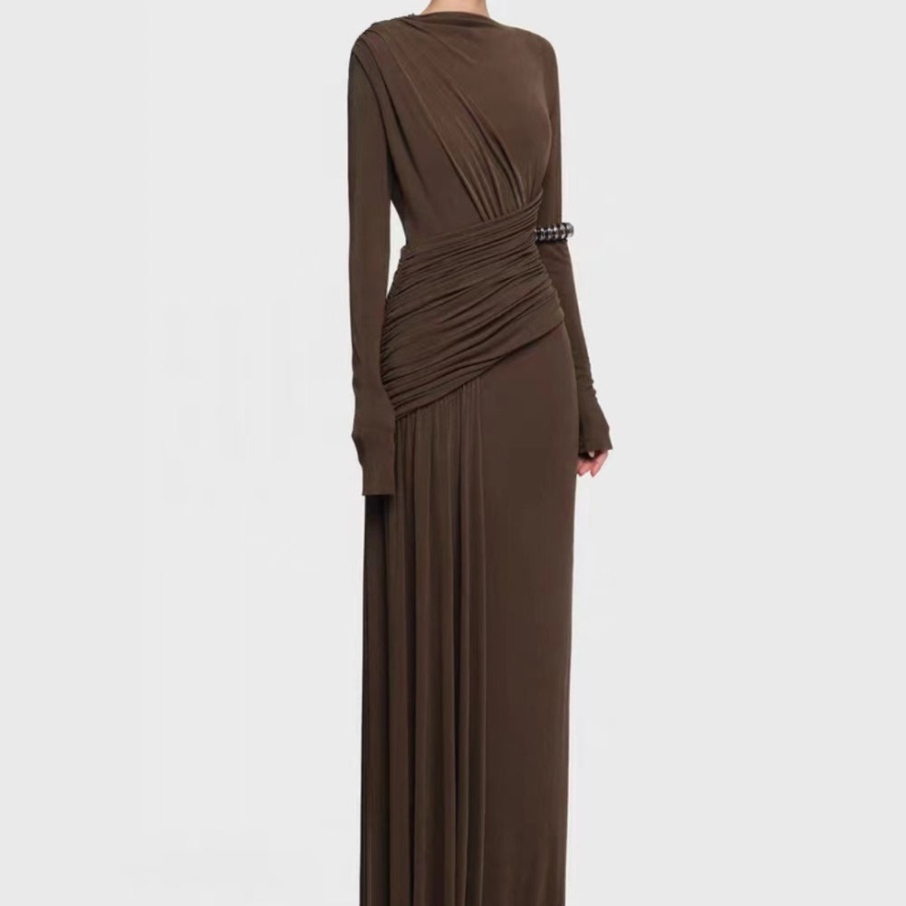 Asymmetric Draped Evening Gown(MS220)