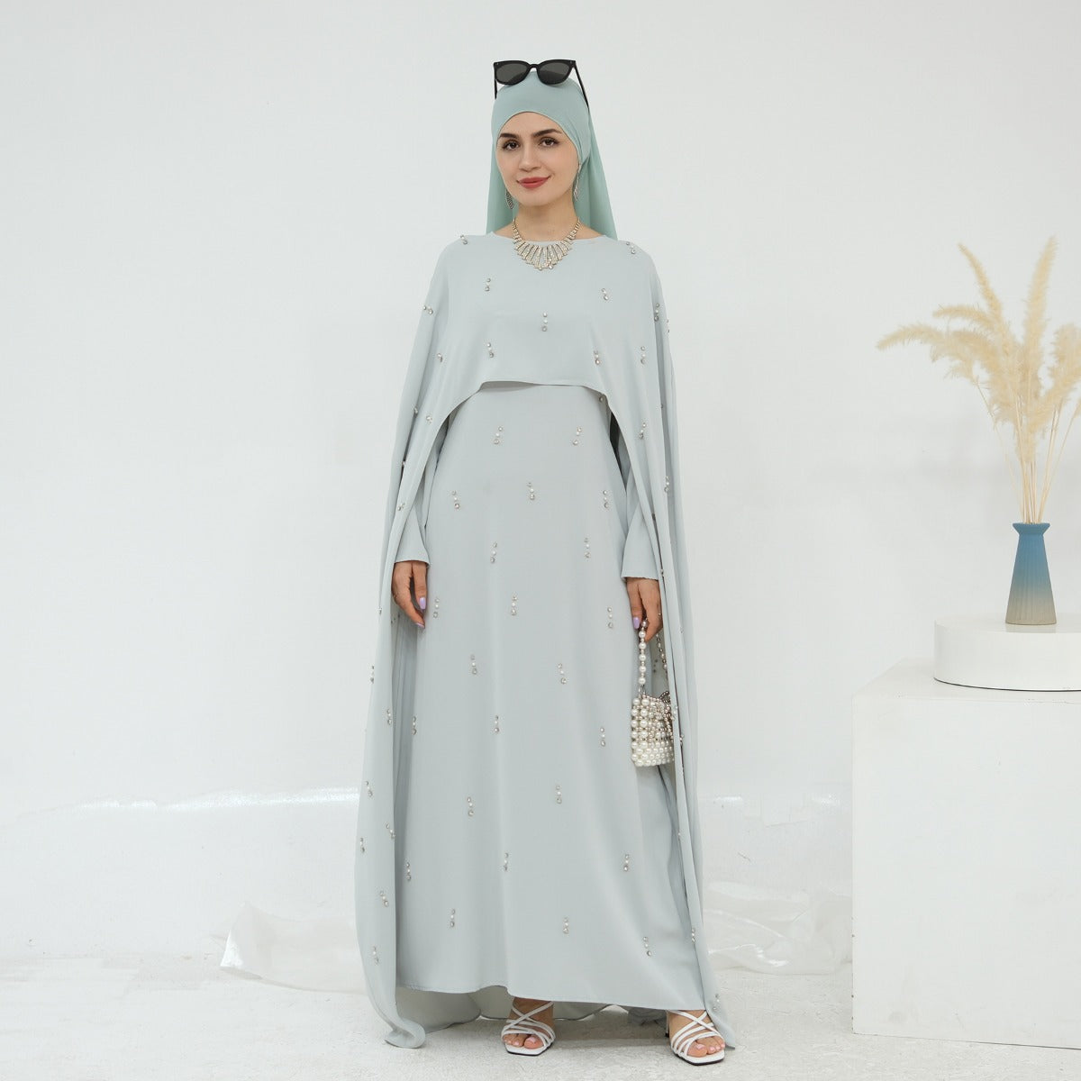 Celestial Beaded Luxury Muslim Abaya Set | Modest Dresses with Beading Detailing (MA266)