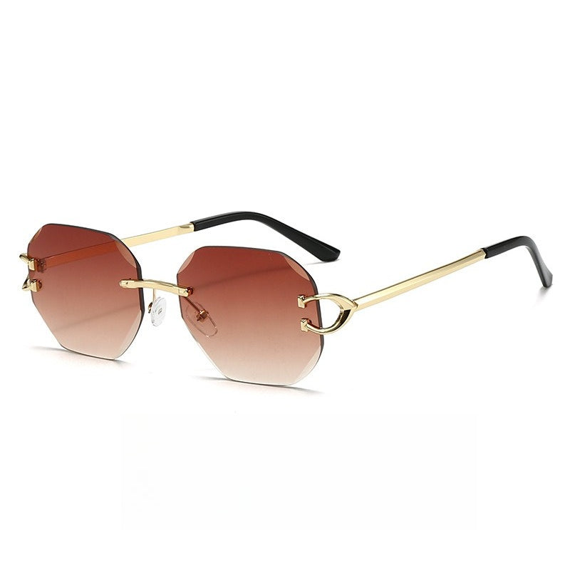 Vintage Rimless Cut Edge Sunglasses - Frameless Polygon Statement Piece (MAC266)