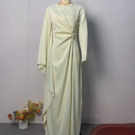 Cream Ruched Waist Abaya(MS283)
