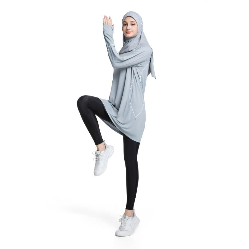Women's Quick Dry Long Sleeve Modest Workout Top | Polyester Athletic Yoga Tunic with Simple Lines(MS114)