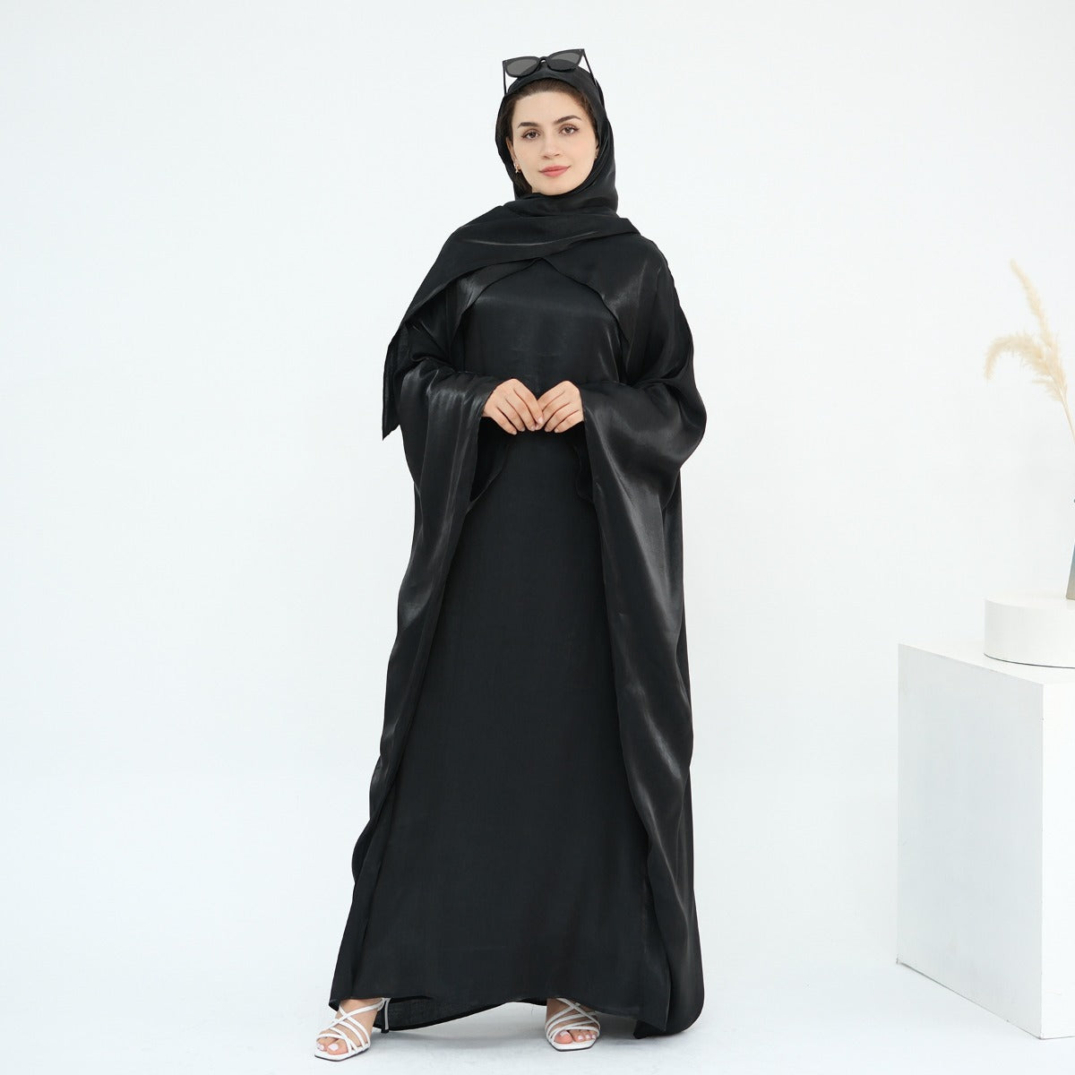 Luminous Beaded Abaya Collection | Luxury Solid Color Bell Sleeve Evening Wear Robes (MOA196)