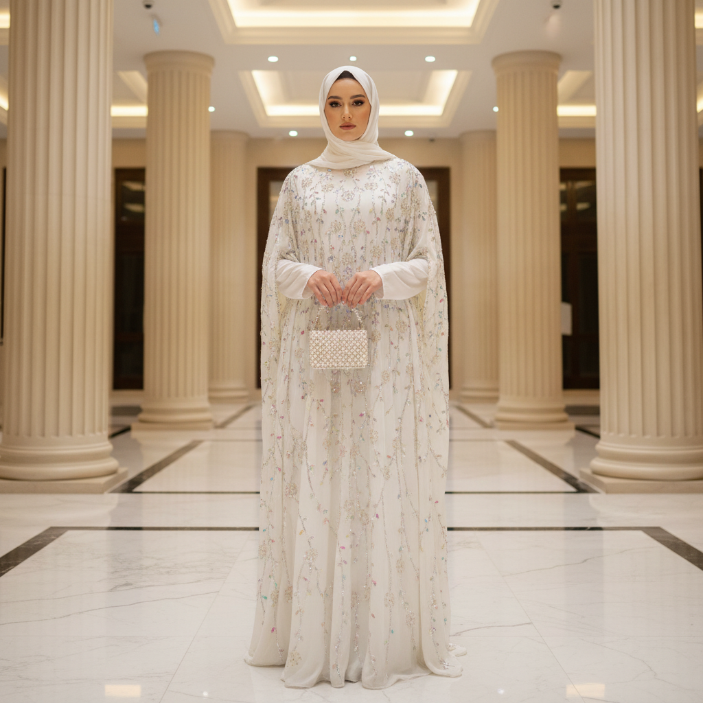 Luxury Crystal Embellished Cape Abaya Set with Modal Long-Sleeve Inner Dress(MA390)