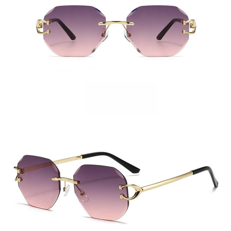 Vintage Rimless Cut Edge Sunglasses - Frameless Polygon Statement Piece (MAC266)