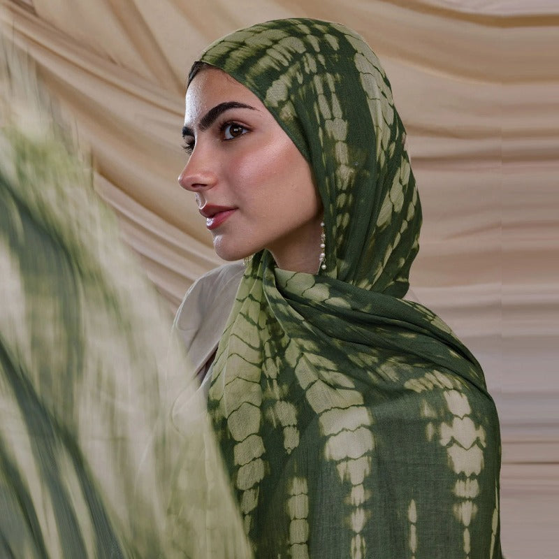 Premium Cotton Blend Ink Print Hijab | 180x80cm Artistic Long Scarf(MH149)