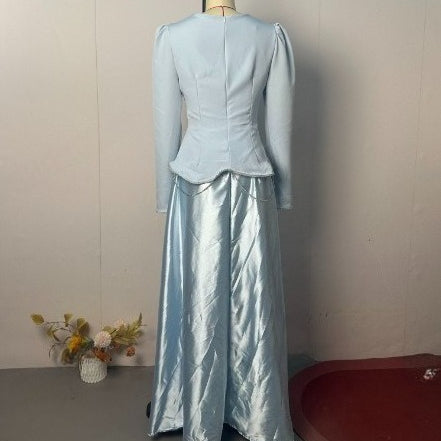 Light Blue Structured Shoulder Dress Set(MS298)