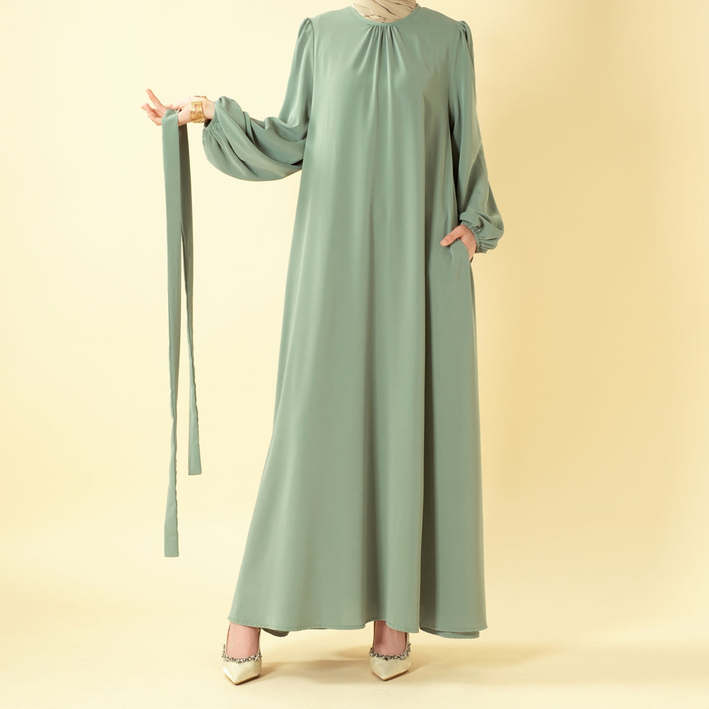 Candy Color Pleated Abaya | Must - have Essential Basic Dress (MA142) - Mariam's Collection