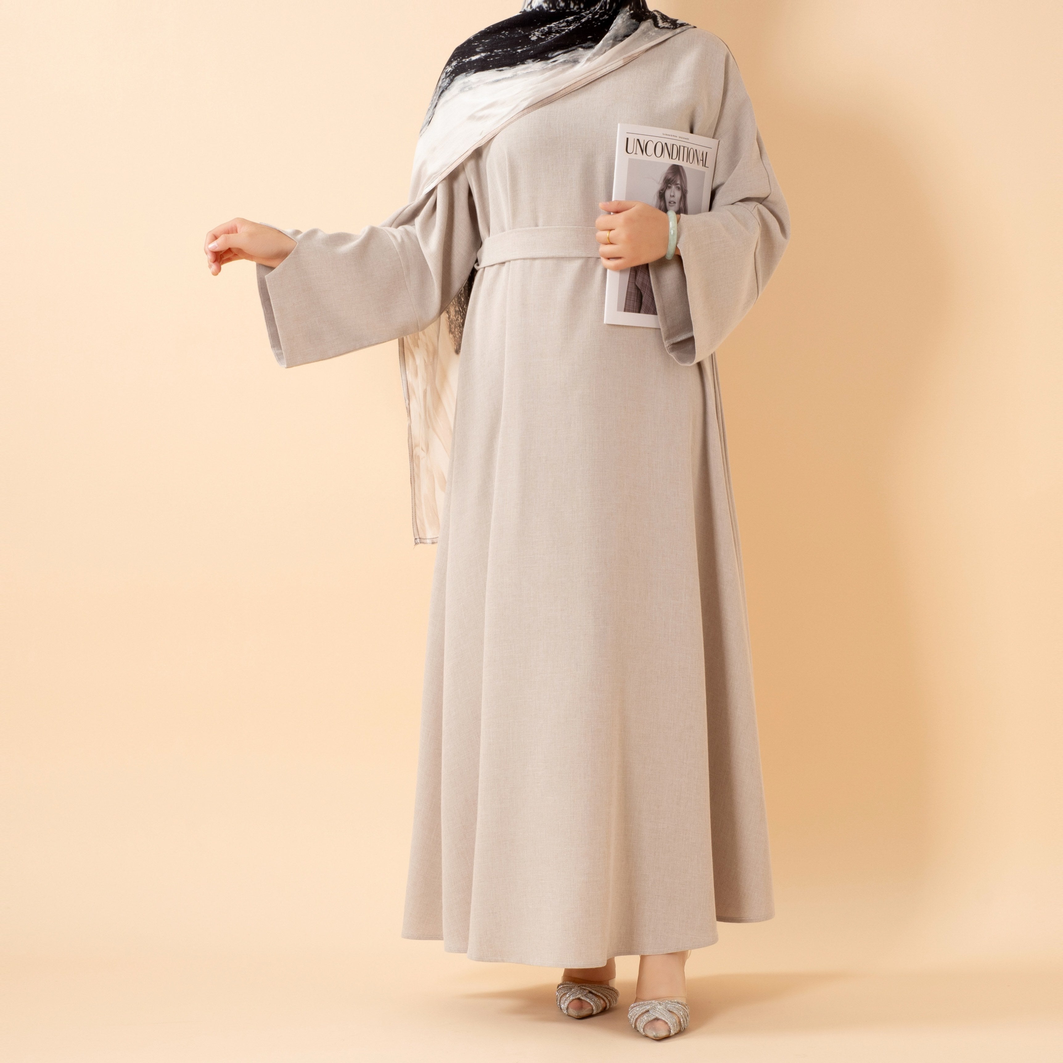 Premium Linen-Look Pullover Abaya with Pockets(MA341)