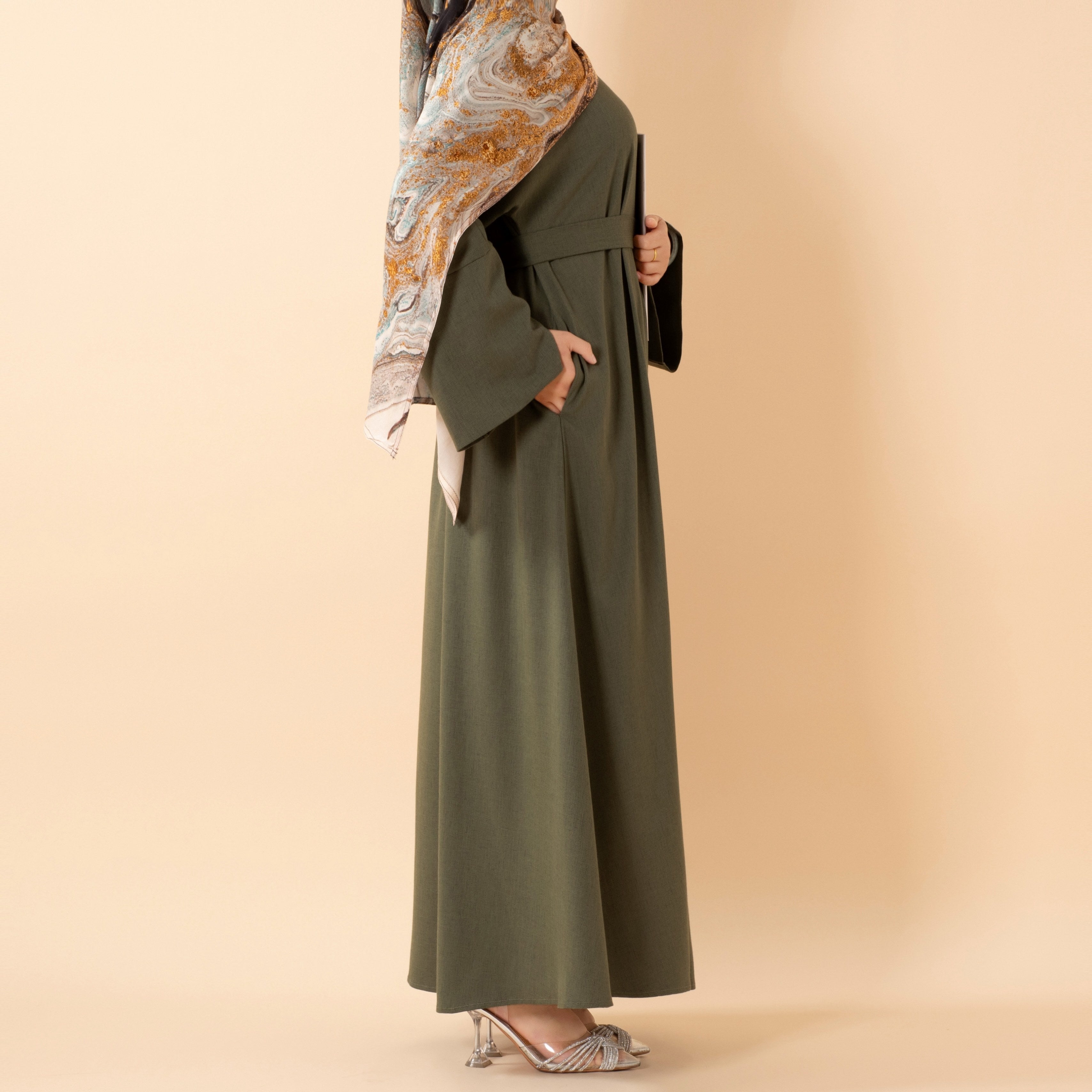 Premium Linen-Look Pullover Abaya with Pockets(MA341)