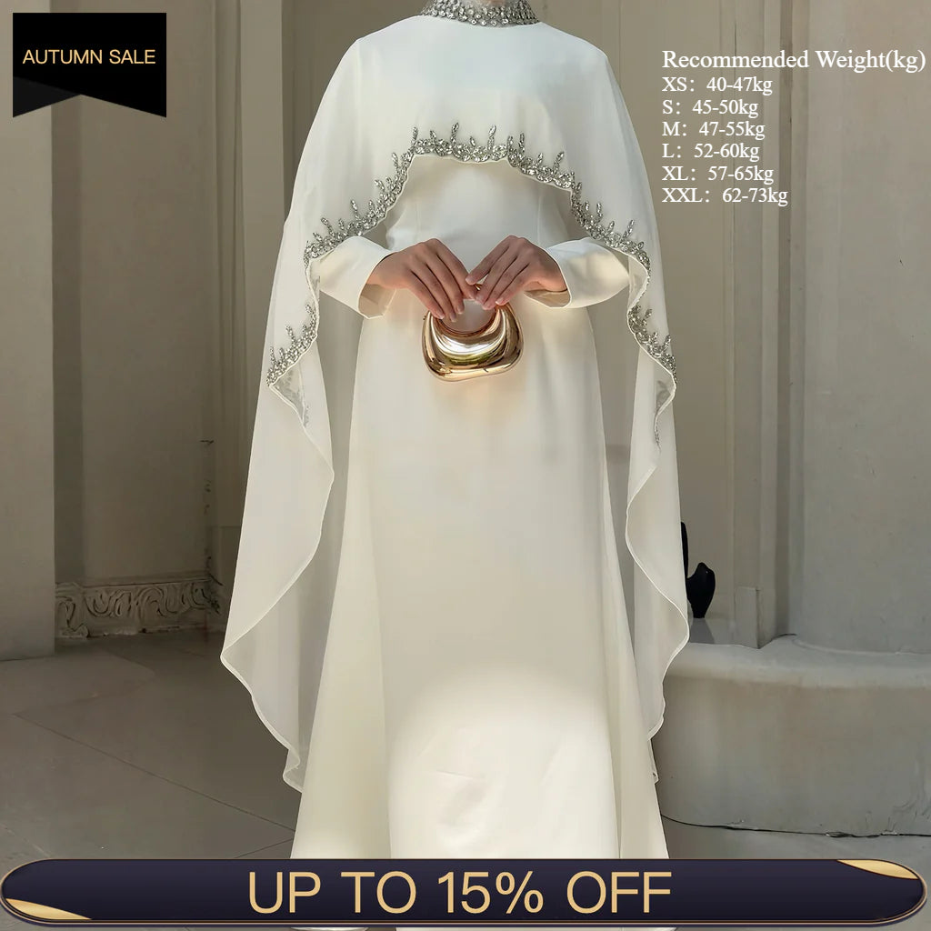 Celestial Rhinestone Abaya with Matching Cape | Luxury 2-Piece Evening Abaya Dress (MA251)
