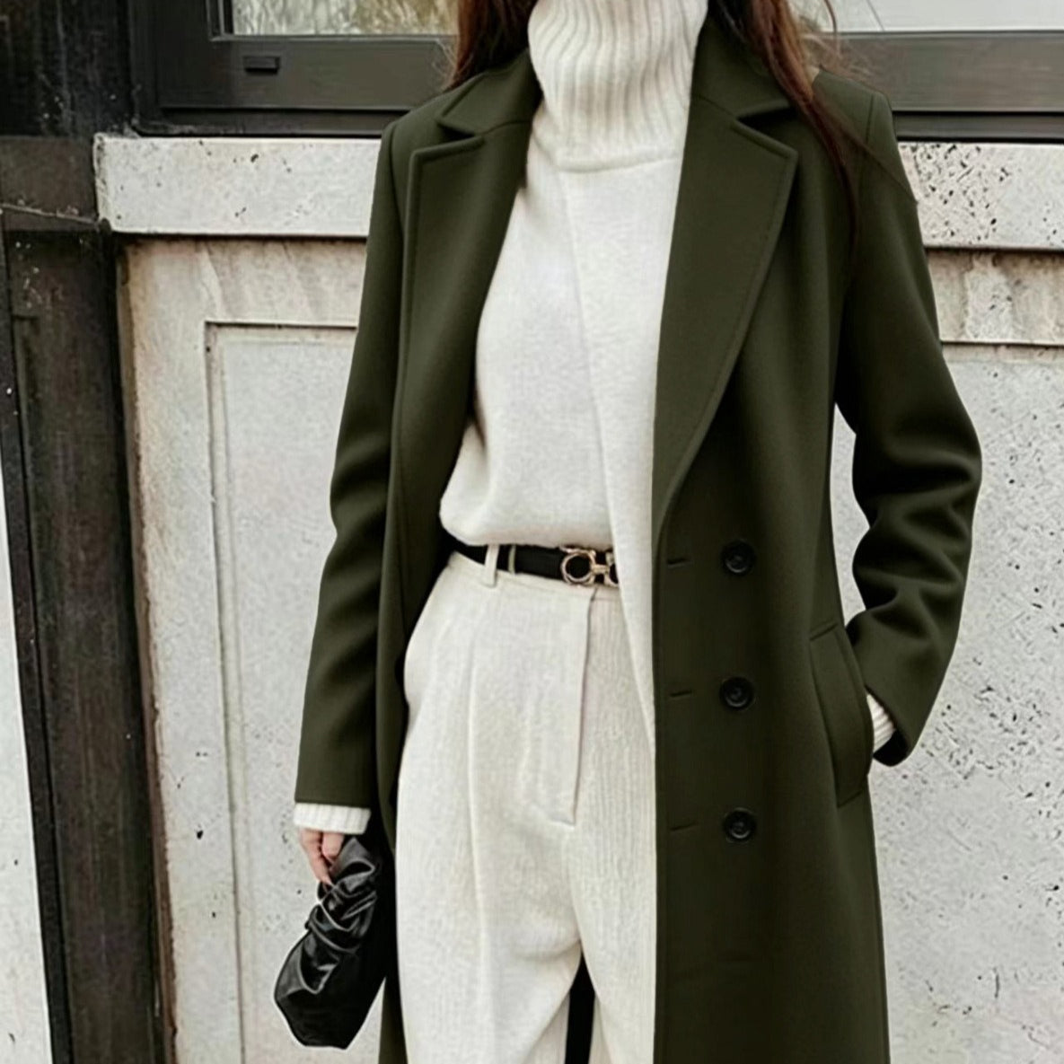 Solid Colour Double-Breasted Maxi Coat(MS551)