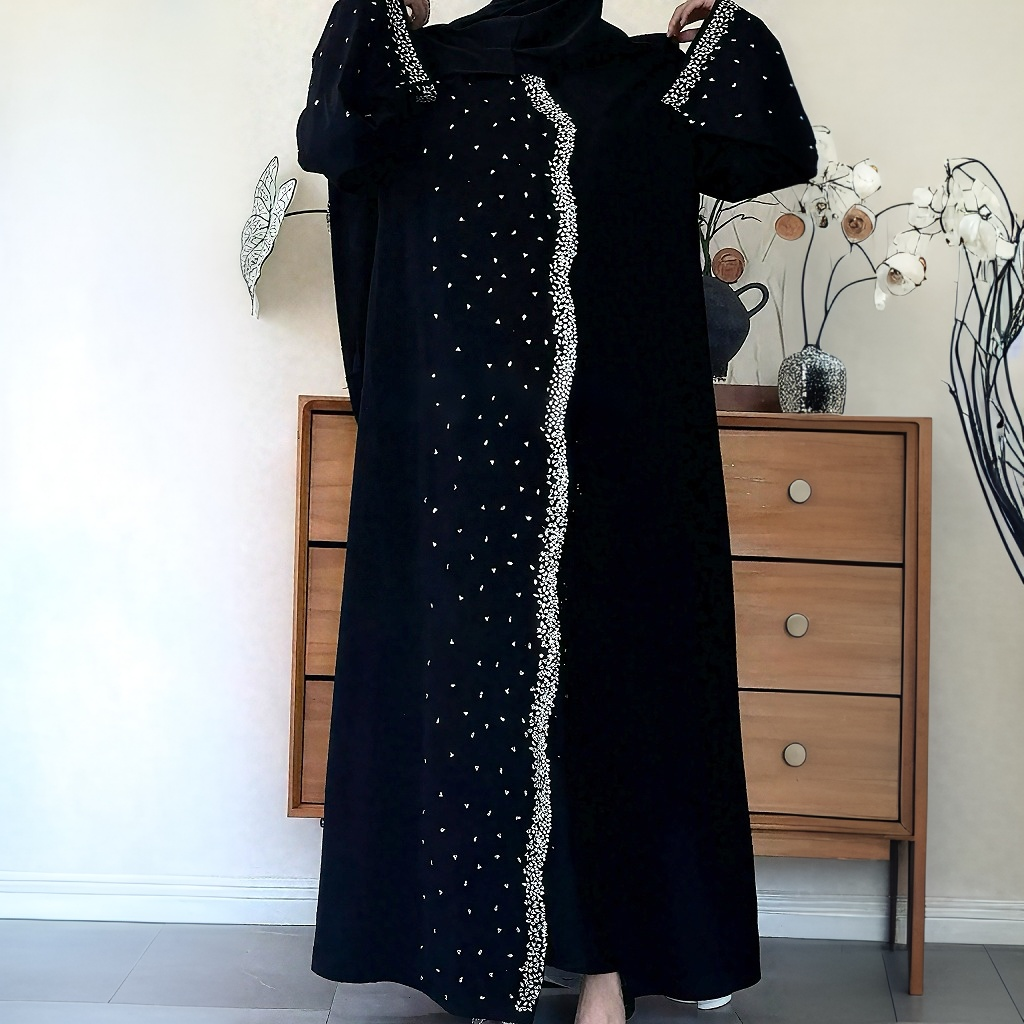 Luxury Black Crystal Embellished Abaya (MOA240)