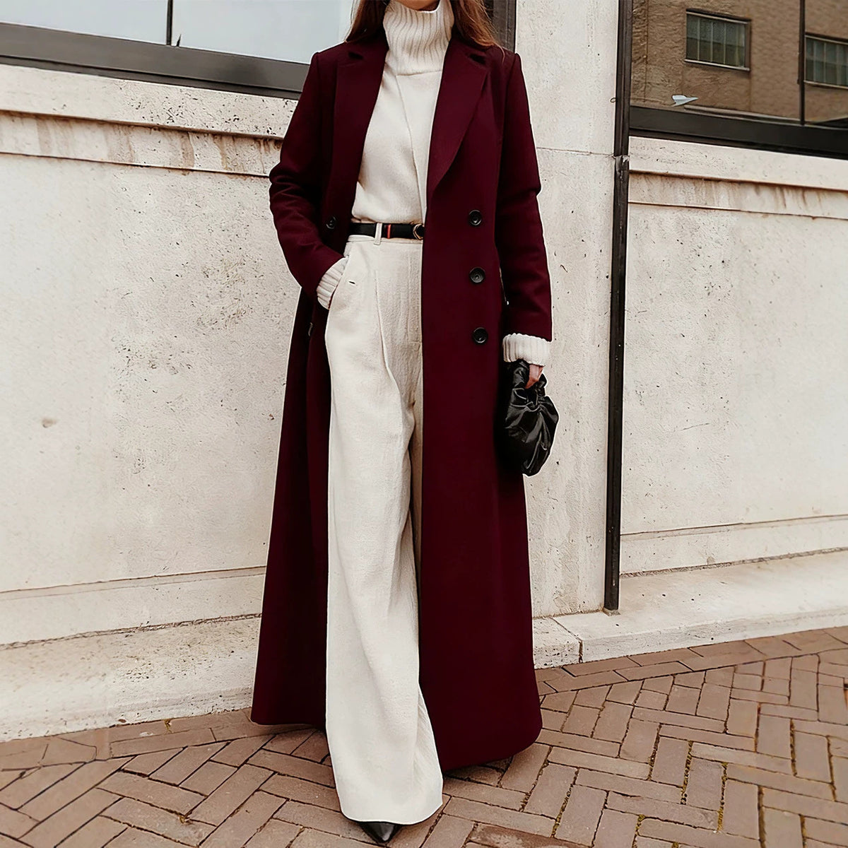 Solid Colour Double-Breasted Maxi Coat(MS551)