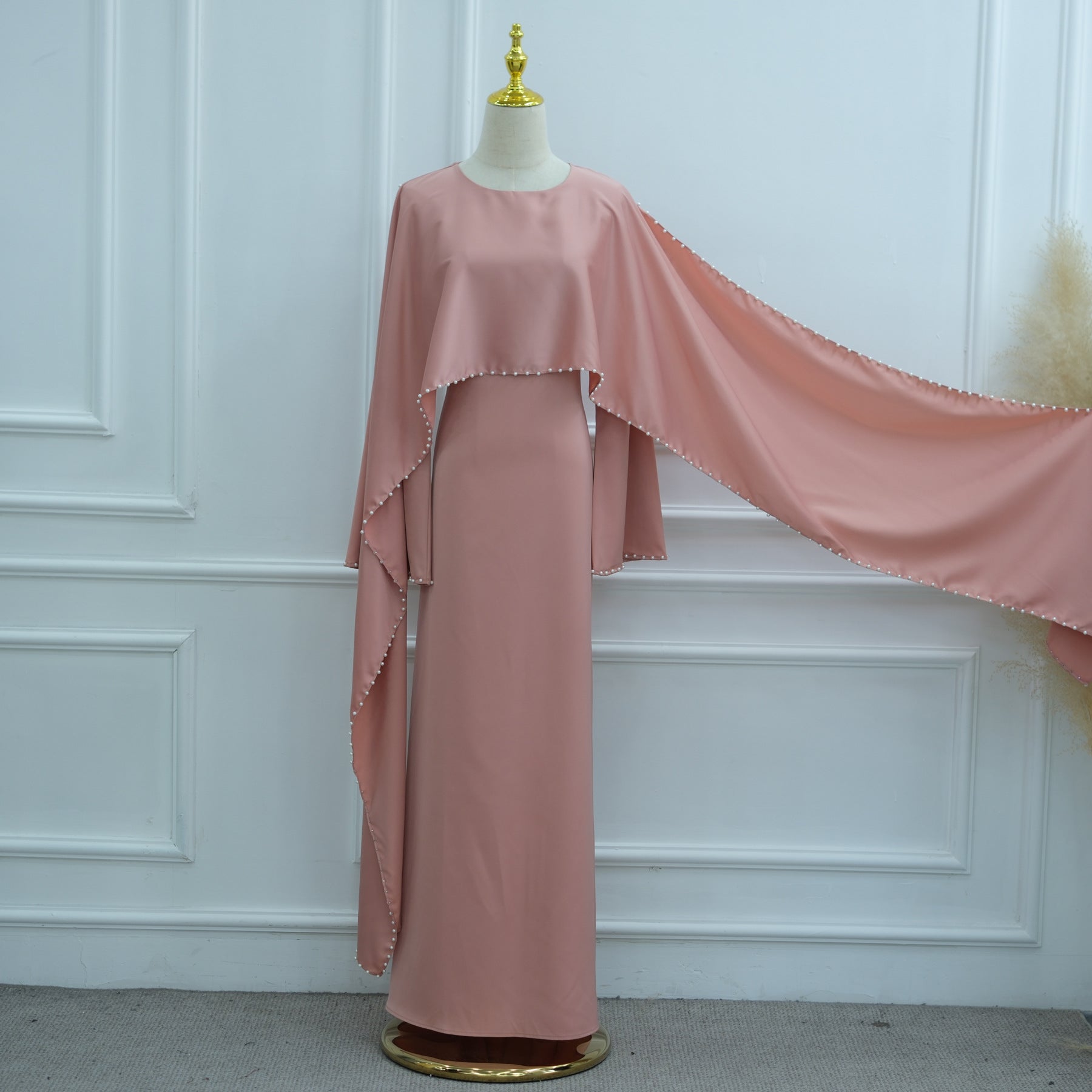 Pearl Embellished Kaftan Abaya | Luxury Cape Sleeve Maxi Dress(MA382)