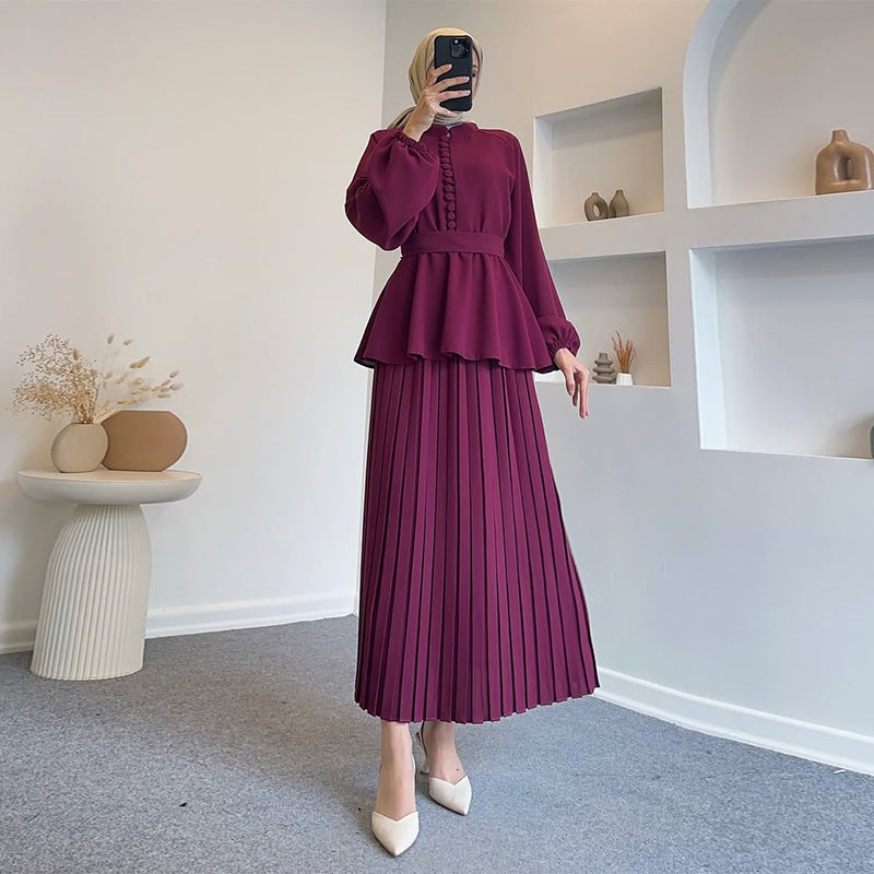 Peplum Top & Pleated Skirt Set(MS294)