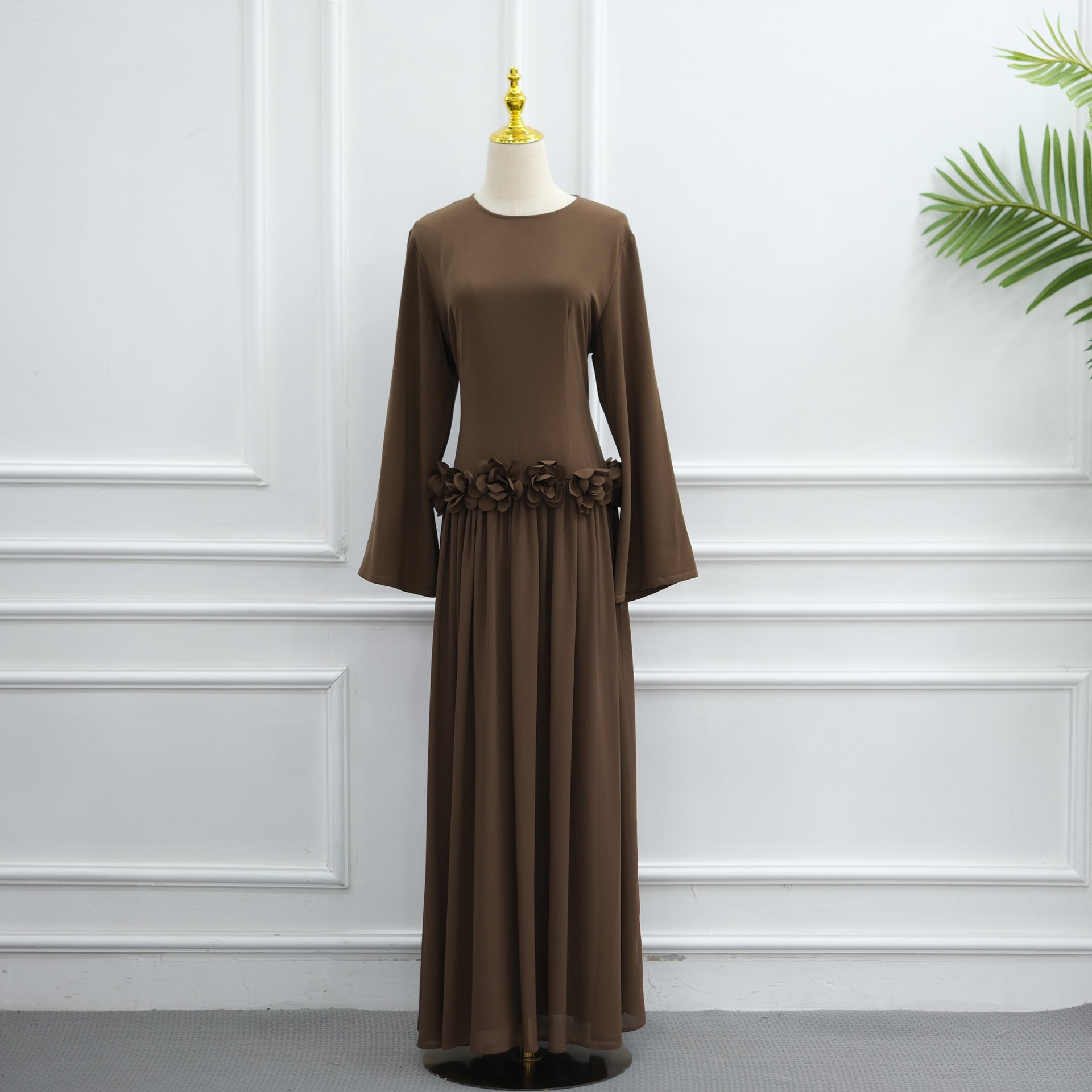 3D Rose Waist Fitted Maxi Dress(MS515)