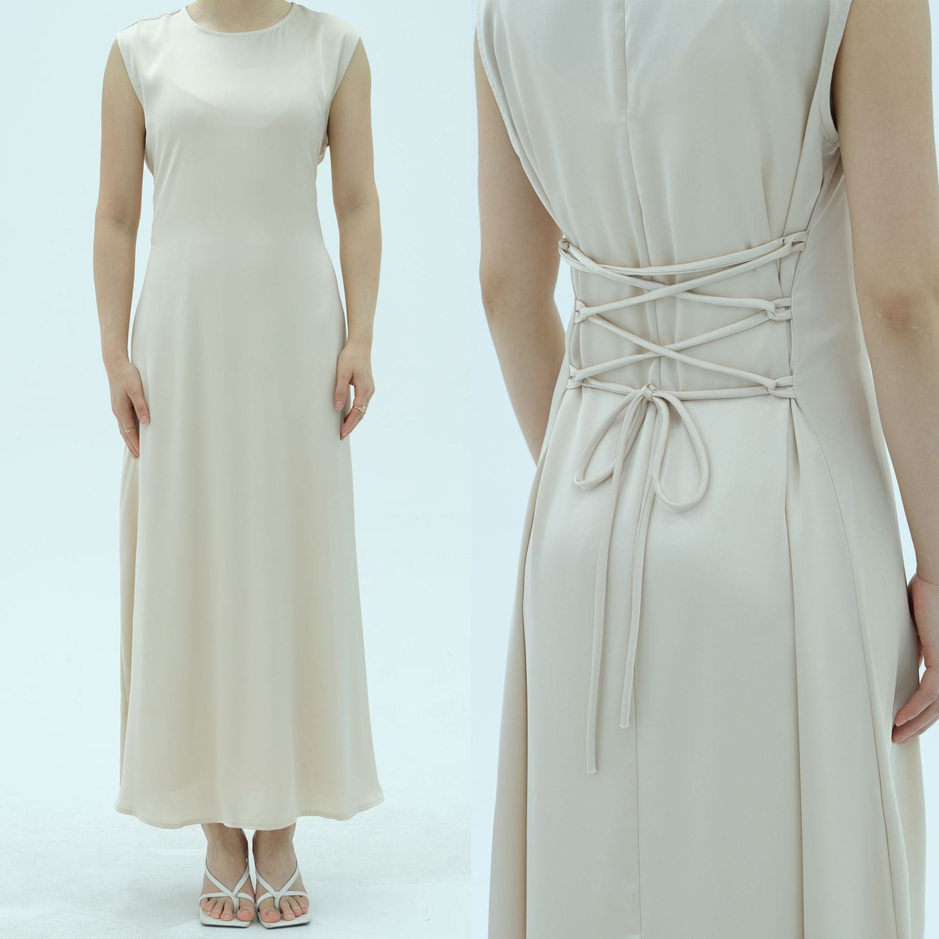 Corset-Back Lace-Up Sleeveless Maxi Dress(MS472)