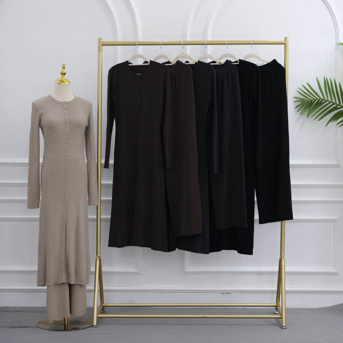 Modest Ribbed Knit Two-Piece Set(MS536)