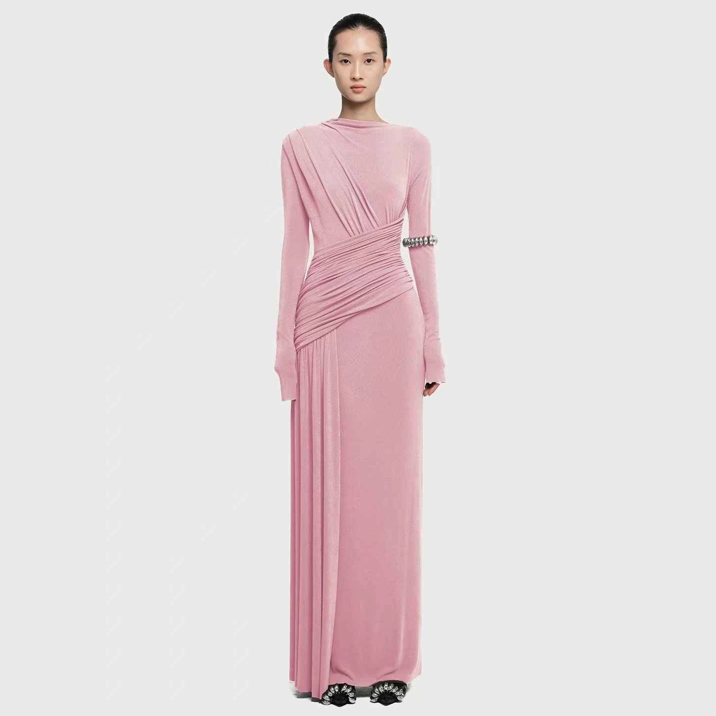 Asymmetric Draped Evening Gown(MS220)