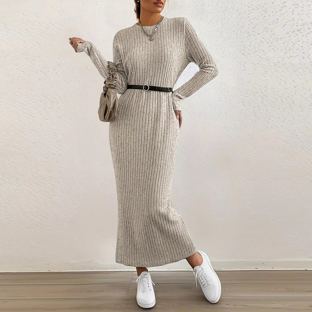 Ribbed Knit Maxi Dress | Long Sleeve Casual Sweater Dress(MS226)