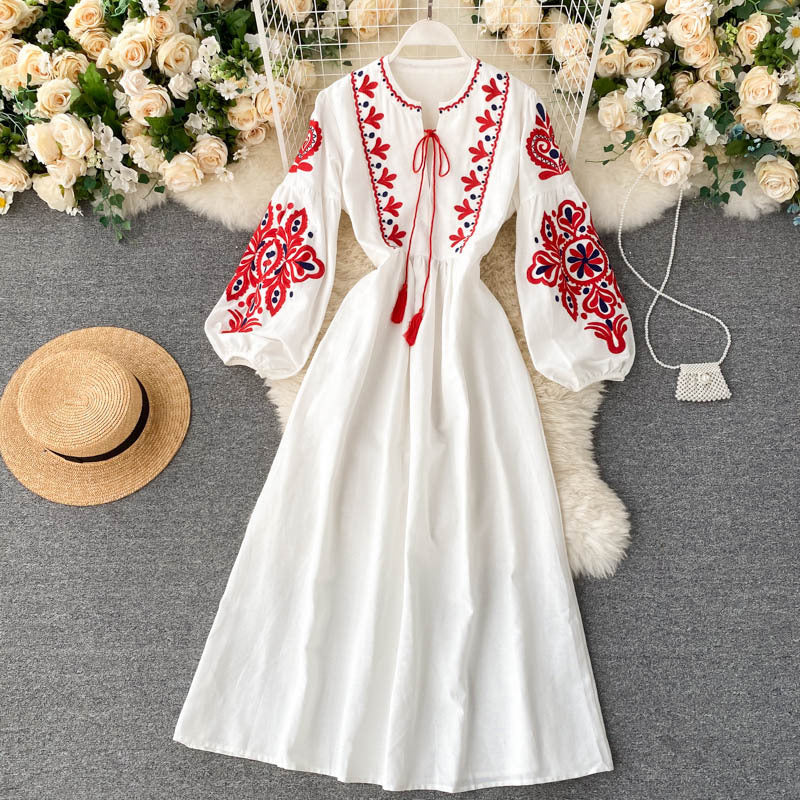 Bohemian Embroidered Linen-Look Maxi Dress(MS435)