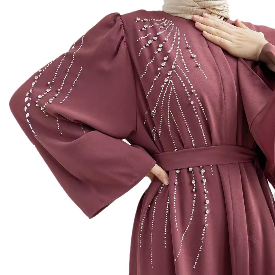 MOA077 Elegant Rhinestones Open Abaya