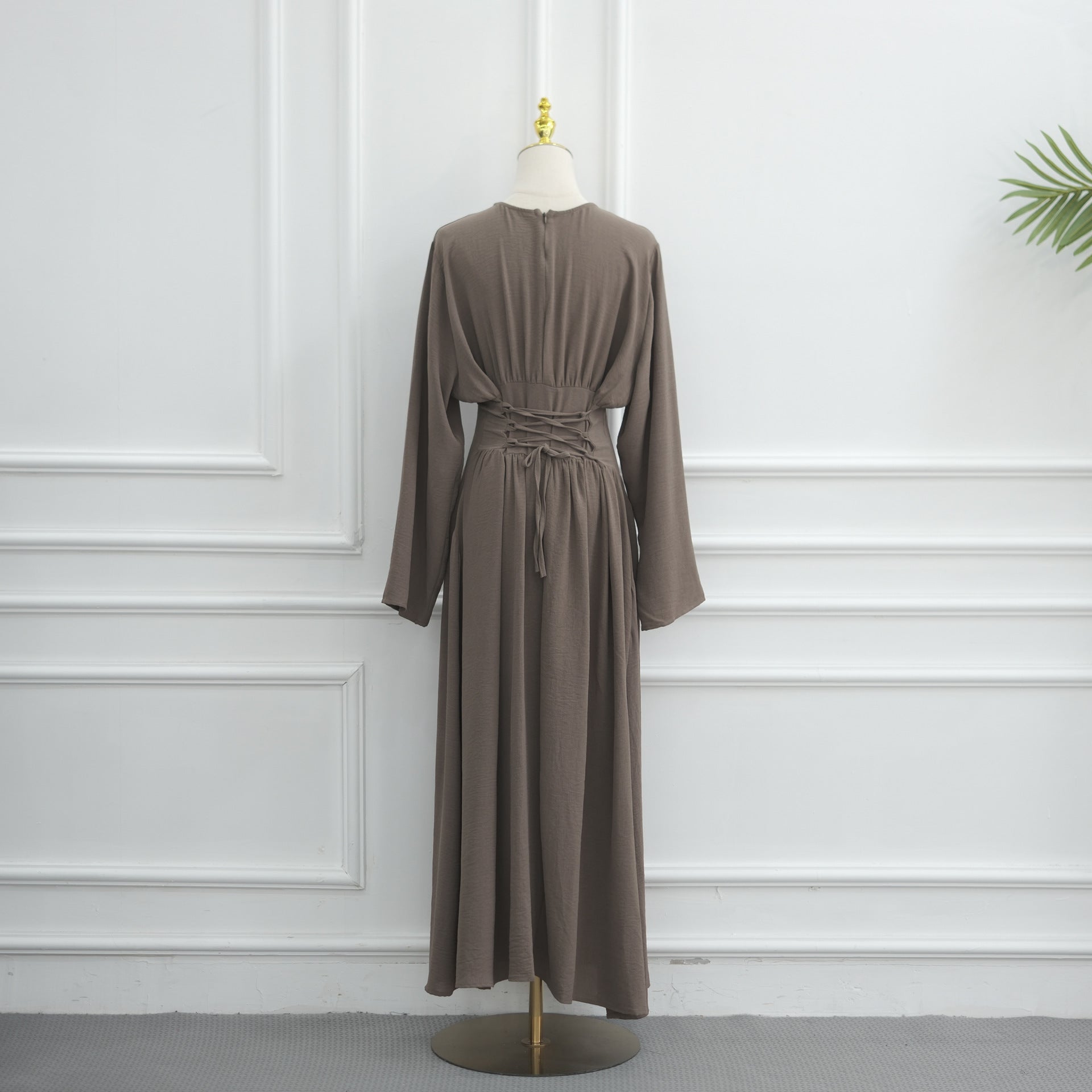 Ice Silk Crinkle Gathered Waist Maxi Dress(MS521)