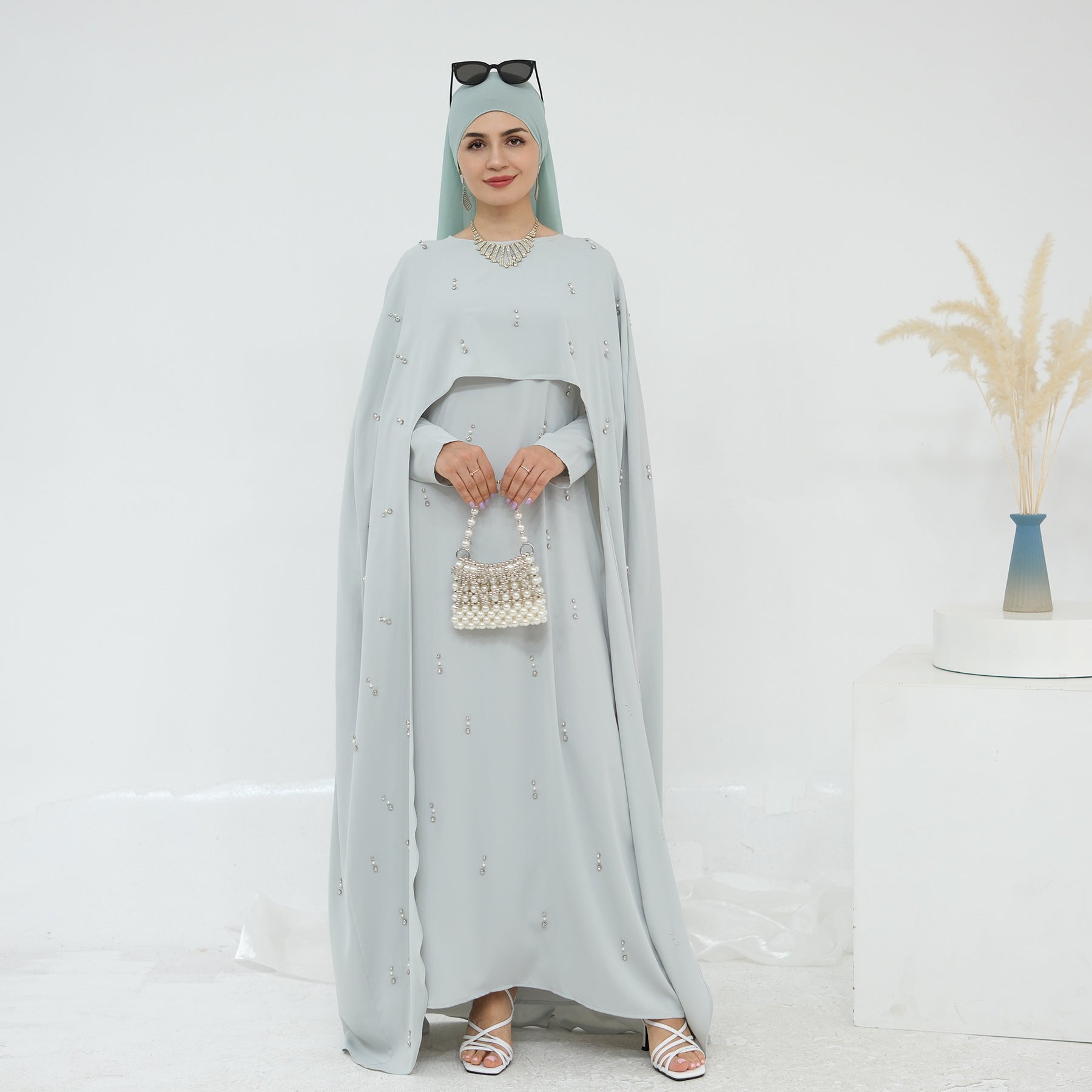 Celestial Beaded Luxury Muslim Abaya Set | Modest Dresses with Beading Detailing (MA266)
