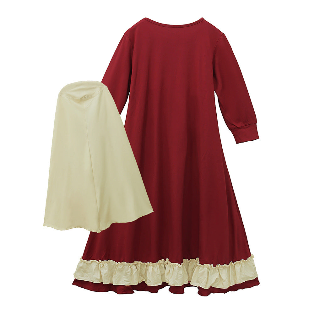 Girls Dress & Hijab Set with Contrast Trim(MKG025)