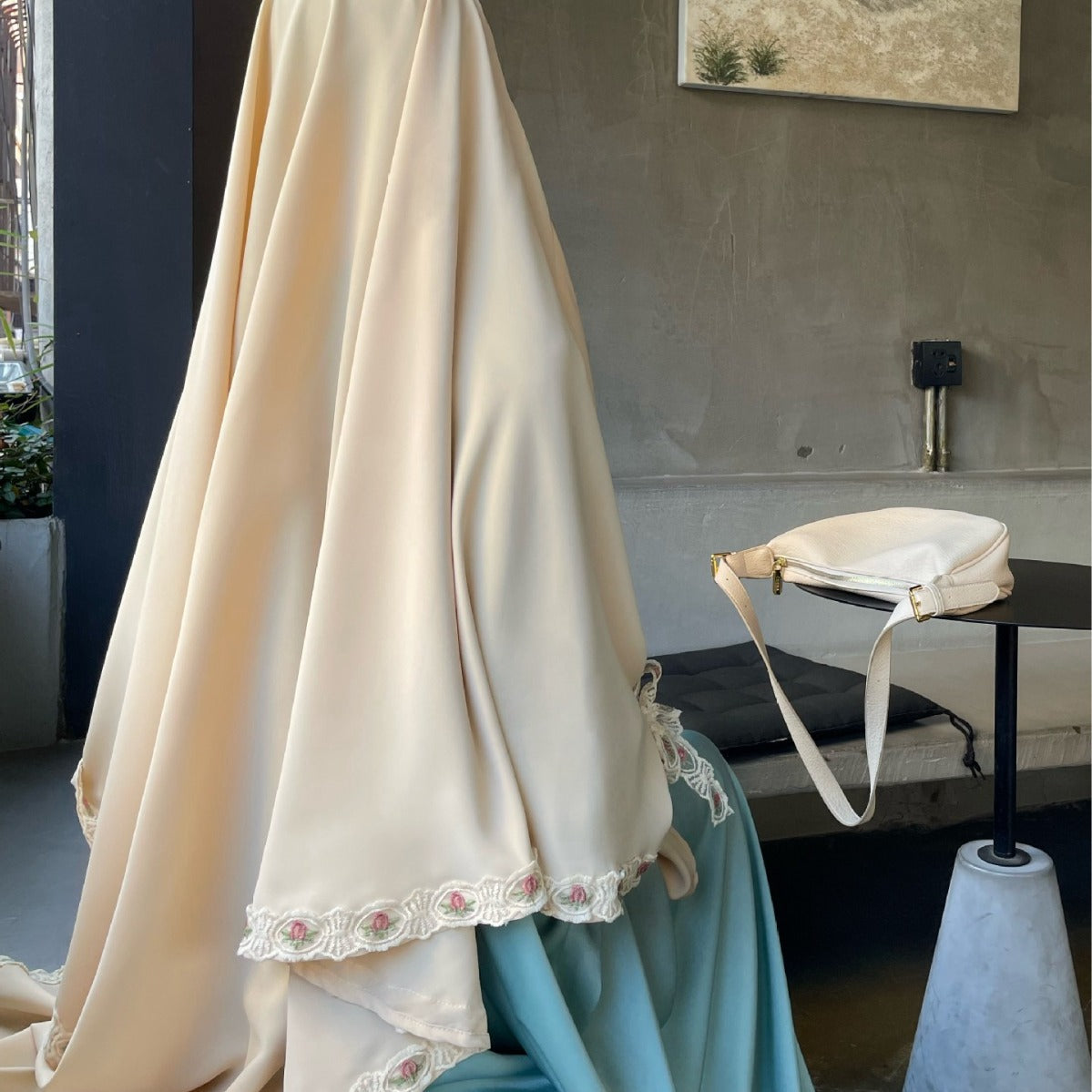 Embroidered Lace-Trimmed Prayer Khimar(MK030)