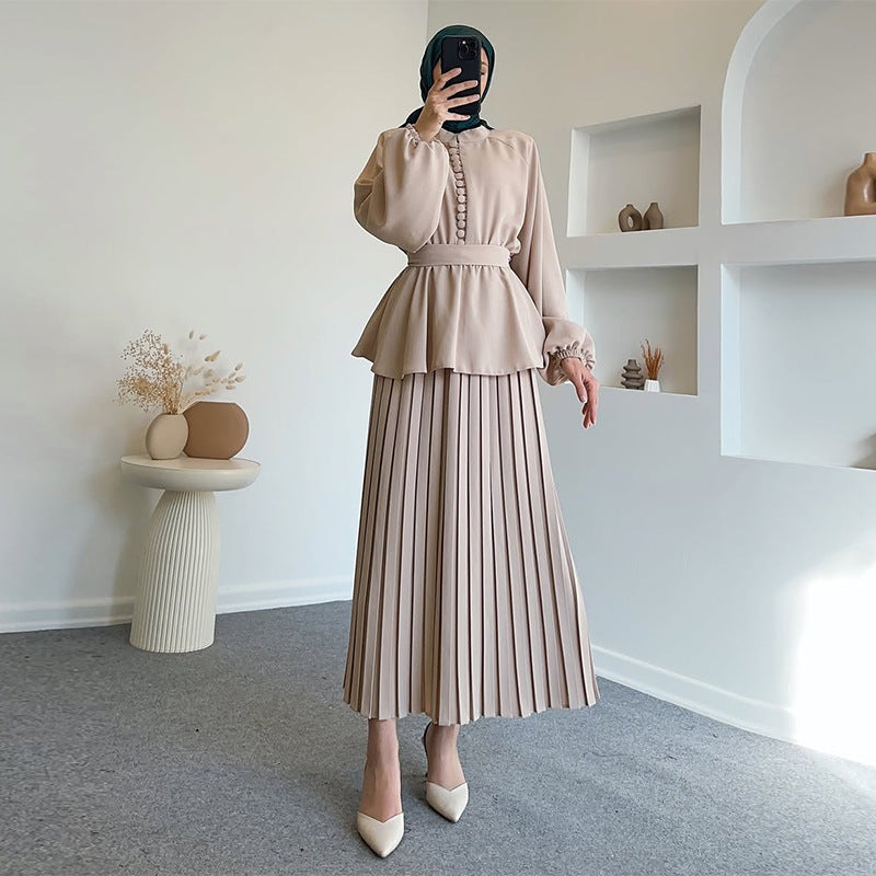 Peplum Top & Pleated Skirt Set(MS294)