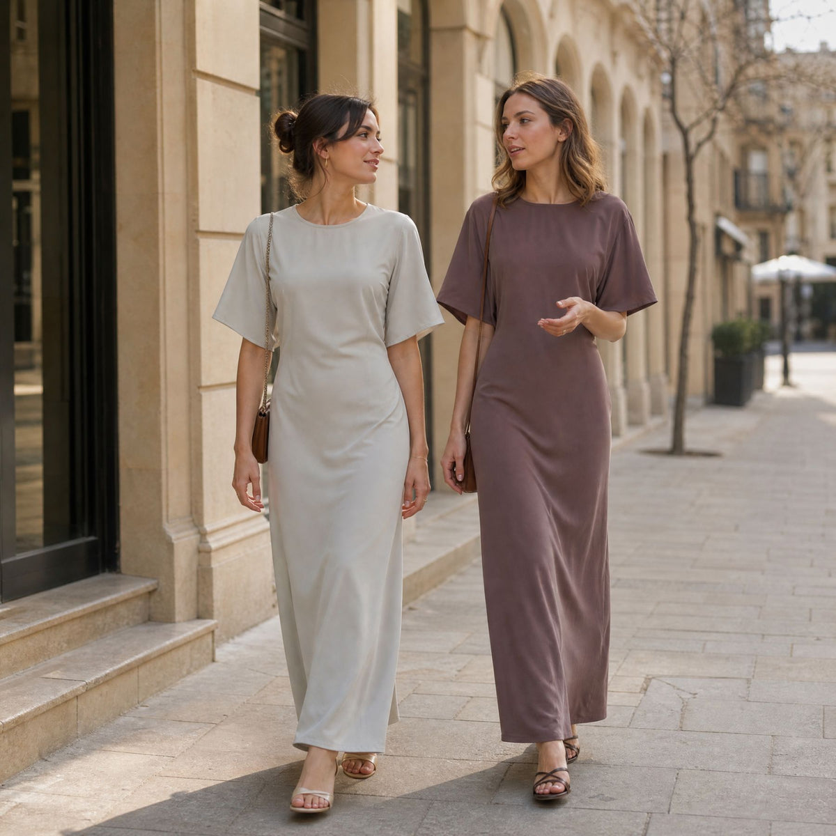 Belted Inner Maxi Dress | Minimalist Mid-Sleeve Layering Dress(MS568)