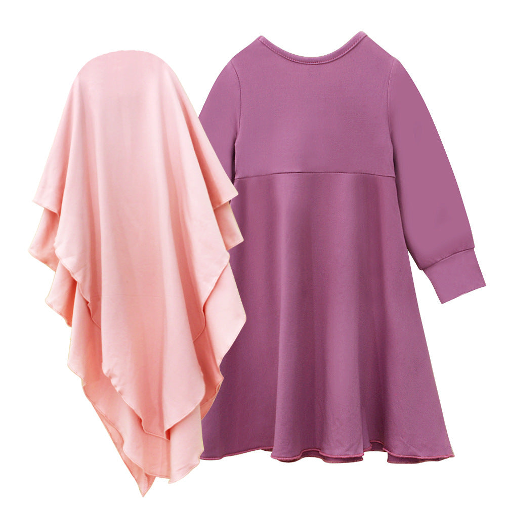 Matching Color Ruffle Abaya 2-Piece Set Kid Abaya(MKG011)