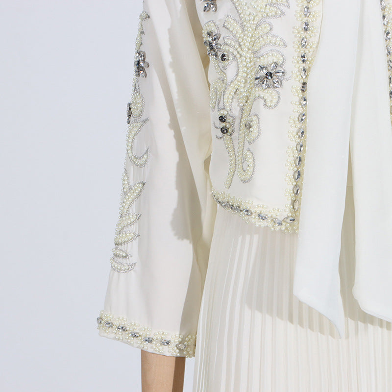 Crystal Embellished Jacket & Pleated Skirt Set(MS305)