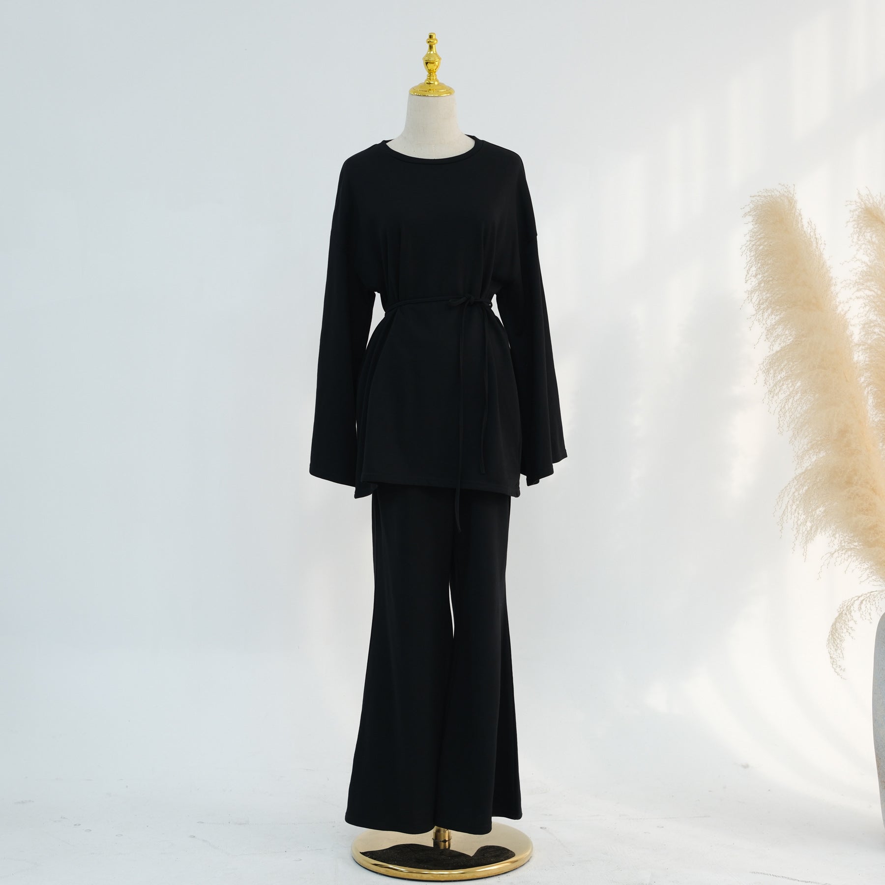 Cotton Two-Piece Set | Belted Tunic Top & Pants(MS279)