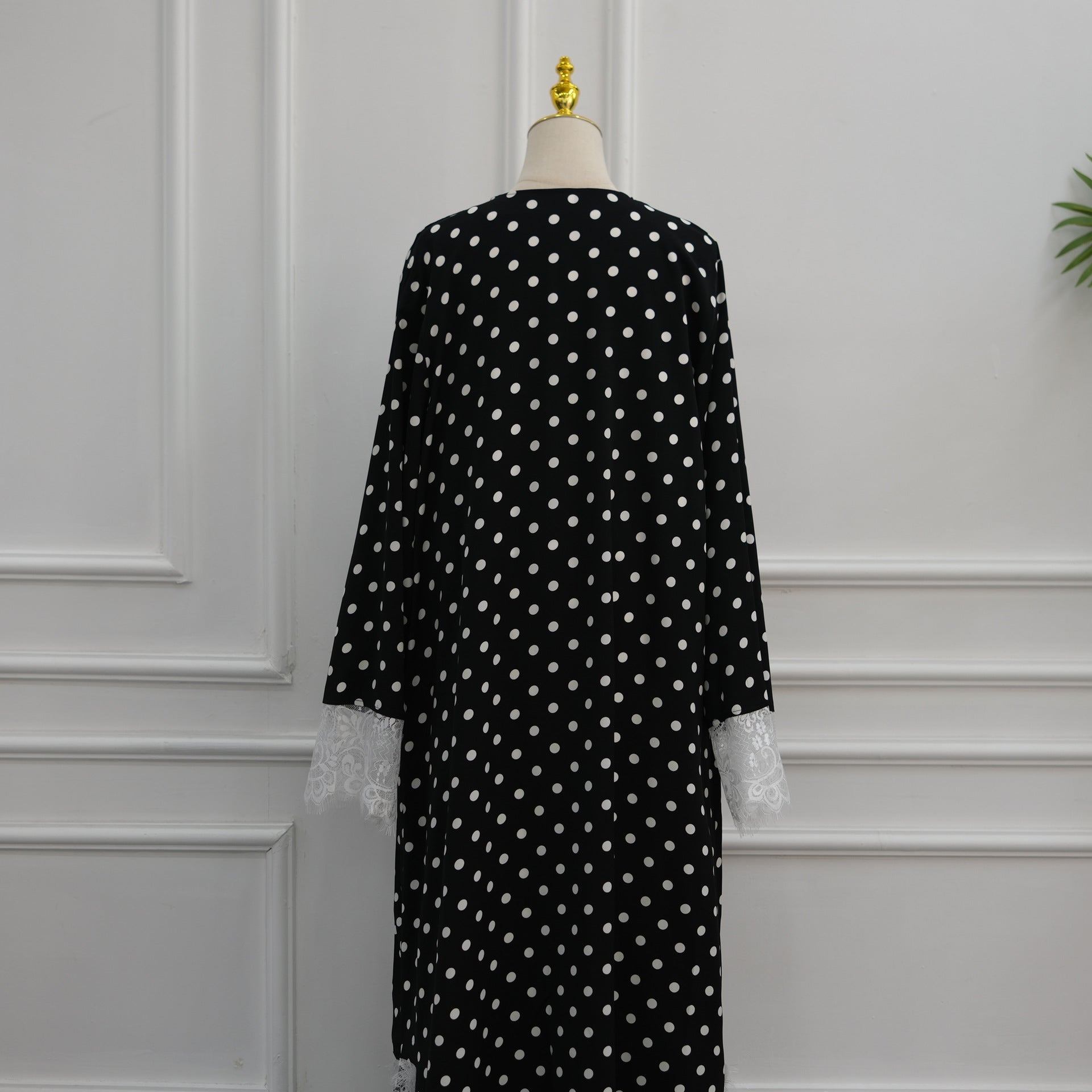 Polka Dot Lace-Trim Open Abaya & Matching Hijab Set(MOA343)