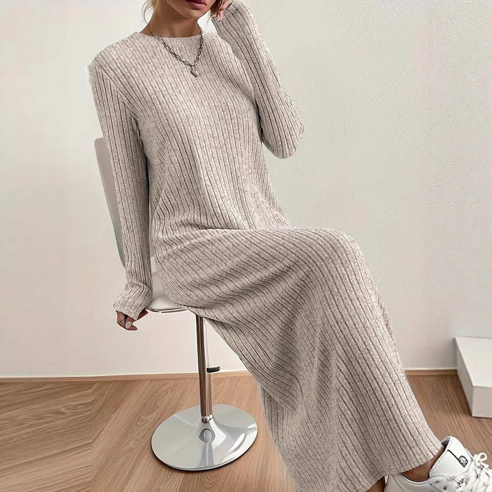 Ribbed Knit Maxi Dress | Long Sleeve Casual Sweater Dress(MS226)
