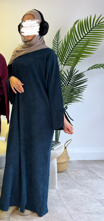 Autumn Bow-Sleeve Corduroy Abaya | Modest Muslim Women's Luxury Wear. (MA248)