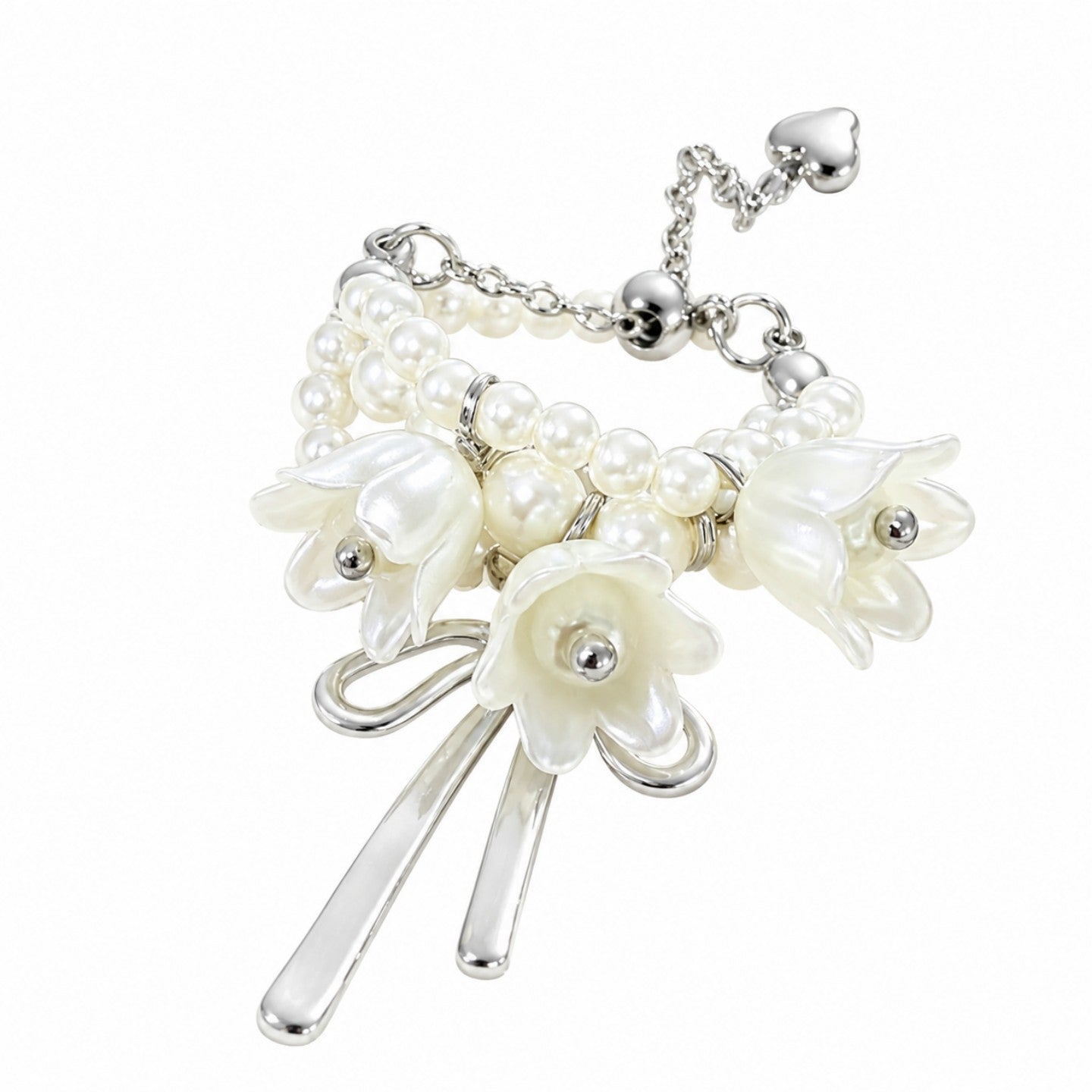 Lily of the Valley Pearl Bow Statement Ring | Adjustable Floral Ring（MAC482）