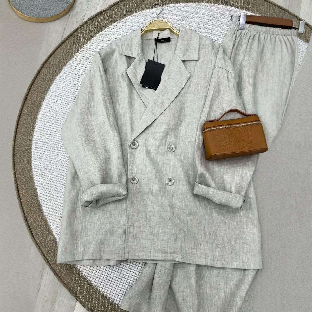 Linen-Look Shirt & Maxi Skirt Set(MS558)