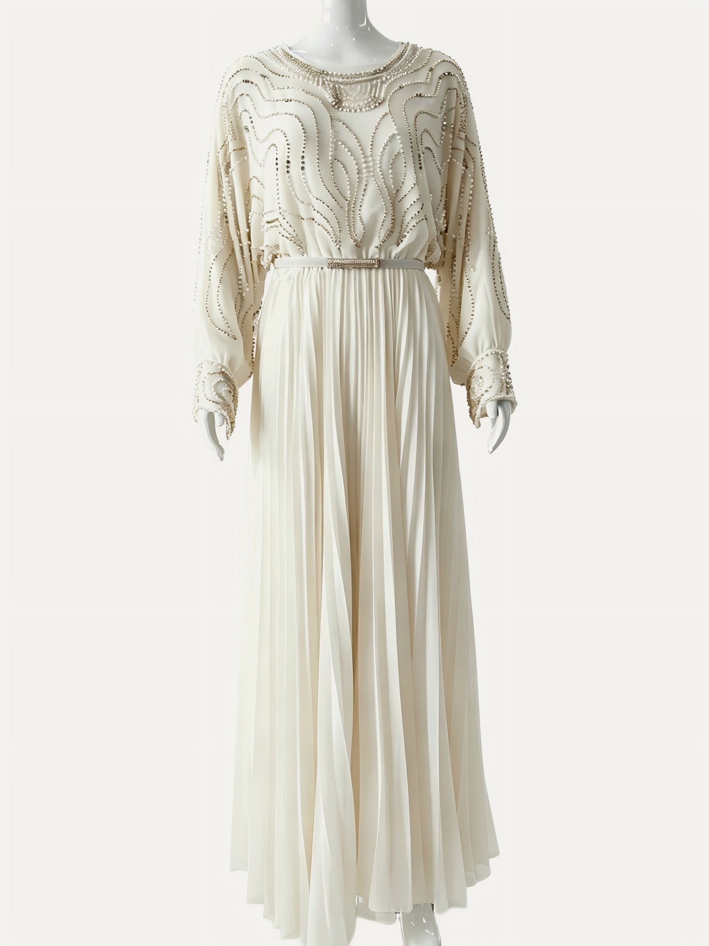 Handbeaded Pearl & Crystal Batwing Maxi Dress(MS529)