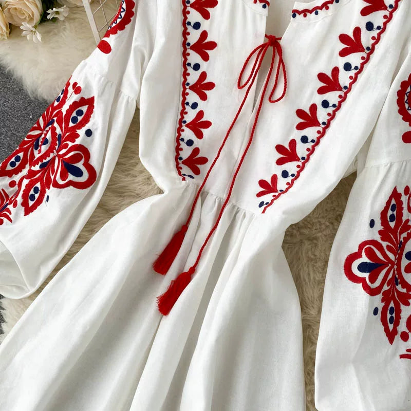 Bohemian Embroidered Linen-Look Maxi Dress(MS435)