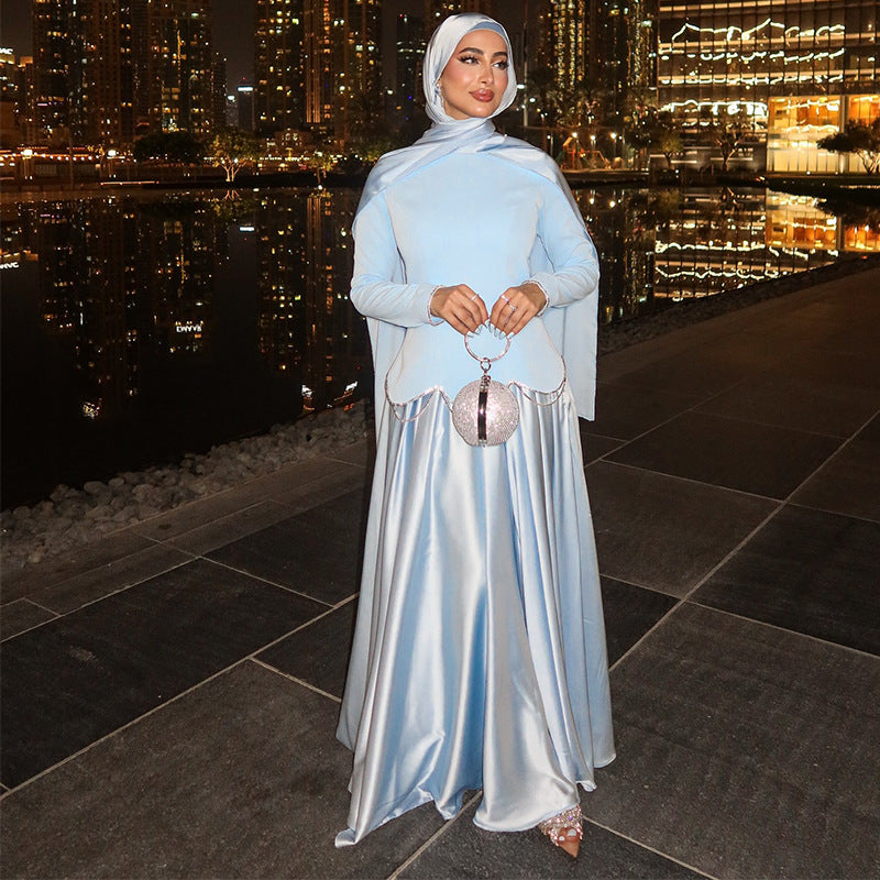 Light Blue Structured Shoulder Dress Set(MS298)