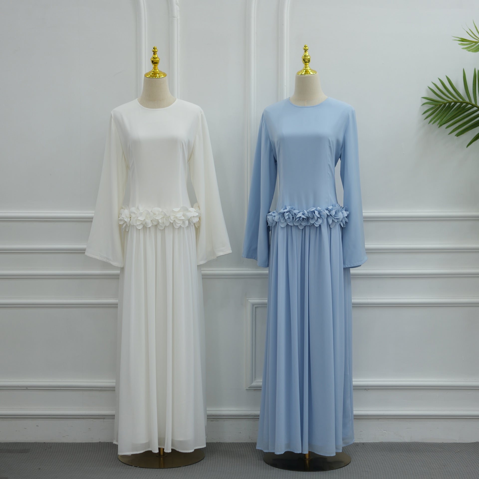 3D Rose Waist Fitted Maxi Dress(MS515)
