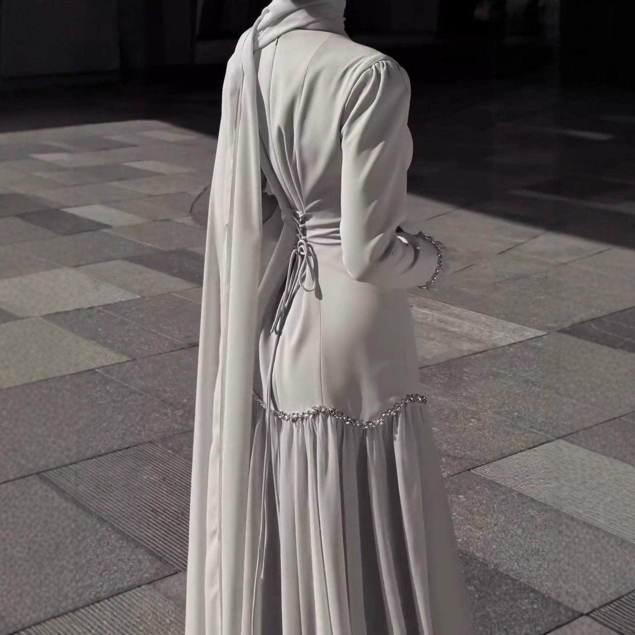 Crystal Waist Chain Dress with Ruffle Cuffs(MS306)