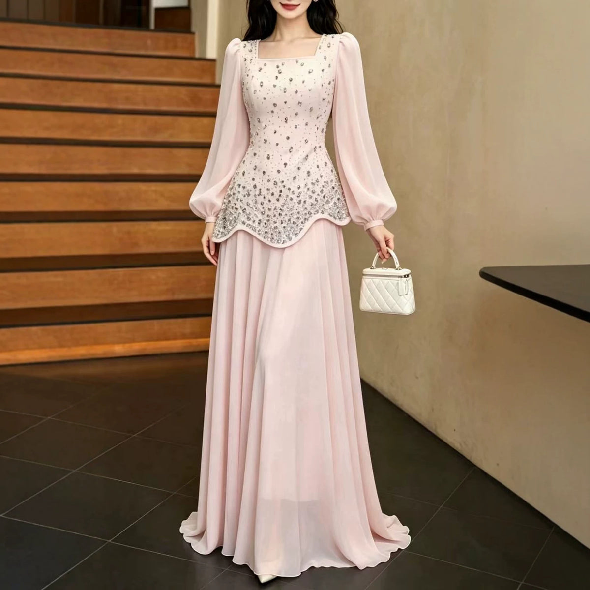 Luxury Rhinestone Top & Maxi Skirt Set(MS561)